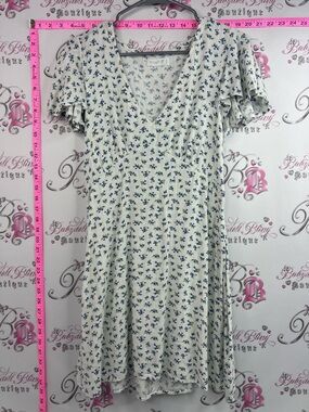 Primark dress cottage core floral Cream Midi Dress with Blue Floral Print